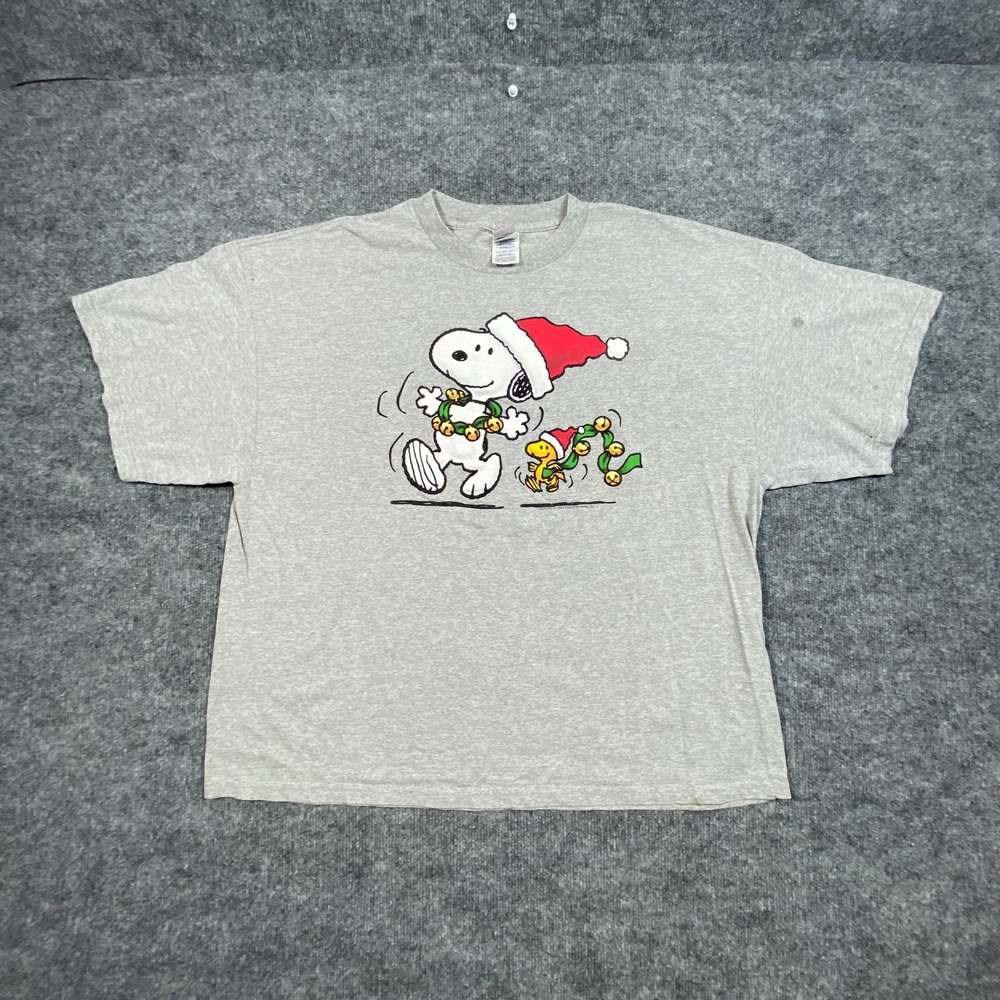 Vintage Peanuts Snoopy Woodstock Christmas T-Shirt Gray 2XL Delta Pro Weight